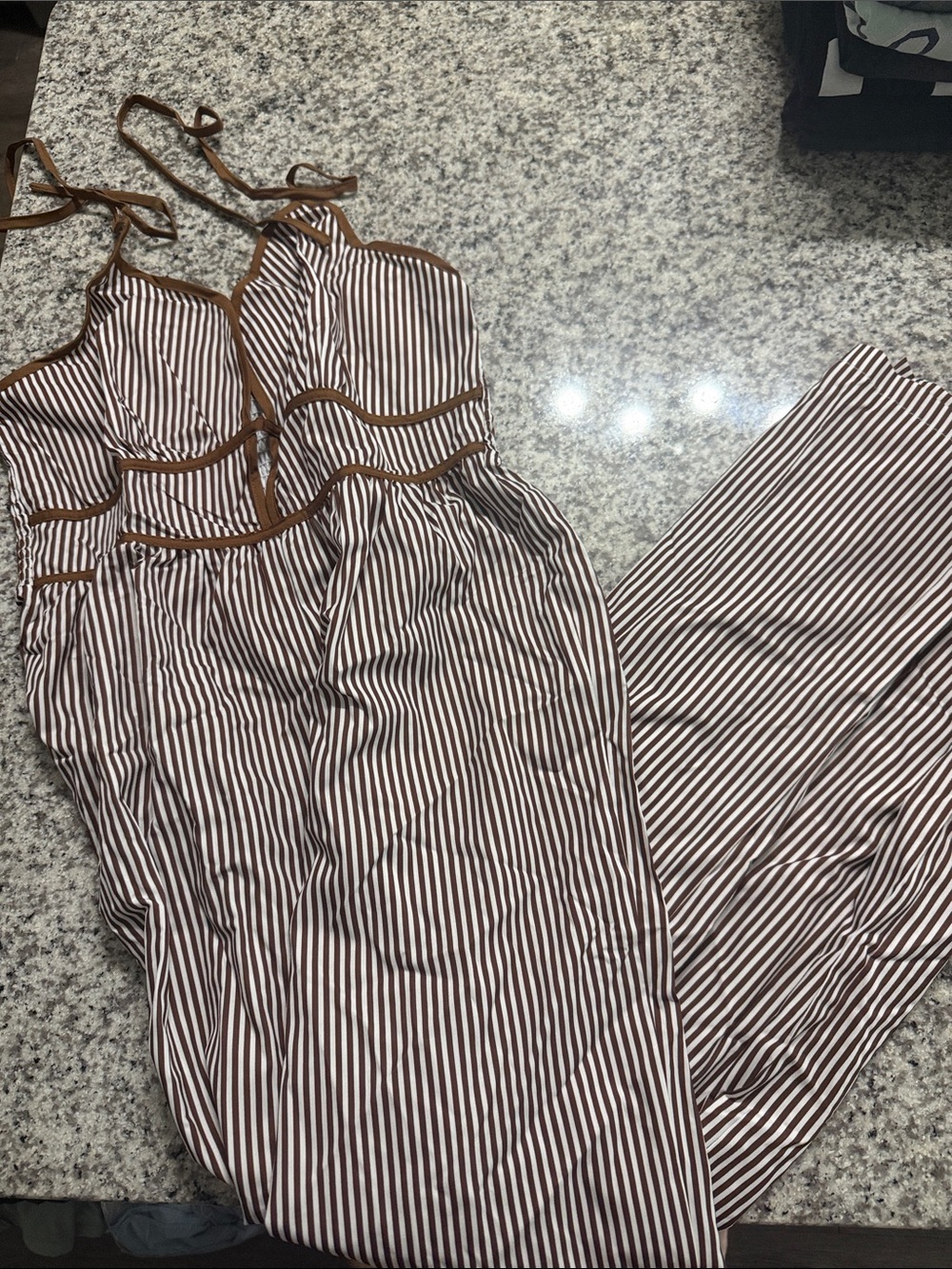Striped Brown & White Halter Jumpsuit